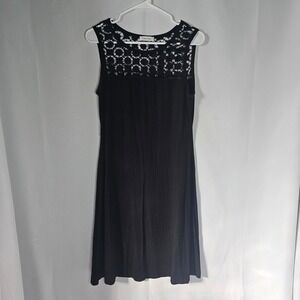 Calvin‎ Klein Black Sleeveless Dress Crochet Neckline Womens Size 8
